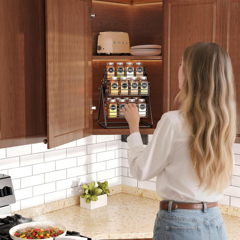 Countertop Rotating Spice Rack Organizer for Large Cabinets Kitchen with Thicken Spice Jars and Labels, Spinning Like