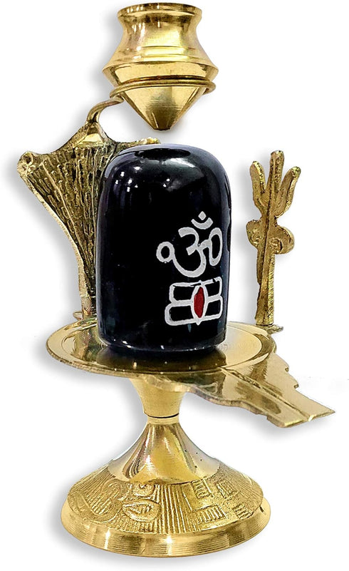 Craftsman SATVIK 4.5 INCH Brass Lord Shiva Linga Lingam Statue with Trishul and Brass Matki for Hindu Pooja Sculpture