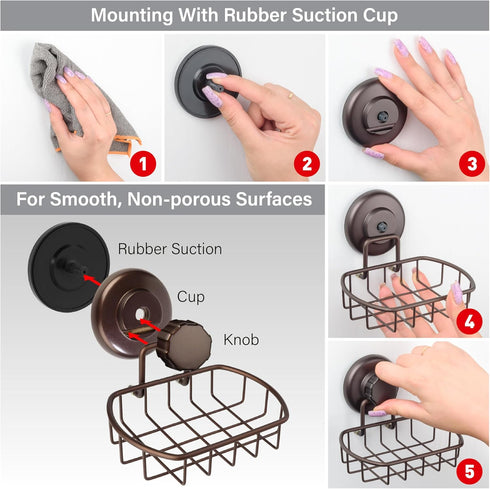 Super Powerful Vacuum Suction Cup Soap Dish - Strong Stainless Steel Sponge Holder for Bathroom & Kitchen (Bronze)