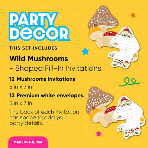 Set 12 Big Dot of Happiness Wild Mushrooms - Shaped Fill-In Invitations - Red Toadstool Party Invitation Cards