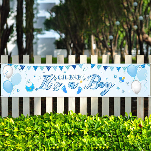 It's a Boy Banner for Baby Shower - Large Blue Fabric Sign Backdrop Birthday Party Decoration Supplies