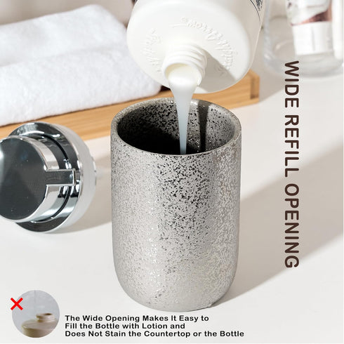 Foaming Soap Dispenser,Ceramic Foam Soap Dispenser with Soap Pump,12oz Foaming Hand Soap Dispenser for Countertop,Silver Soap Dispenser Bathroom for Hand Soap,Luxury Kitchen Soap Dispenser