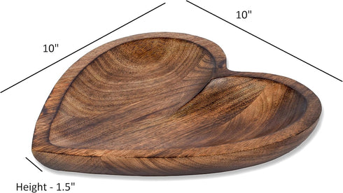 Decorative Mango Wood Heart Curved Bowl for Home Party Wedding Décor, Table Centerpieces (10" x 10" x 1.5")