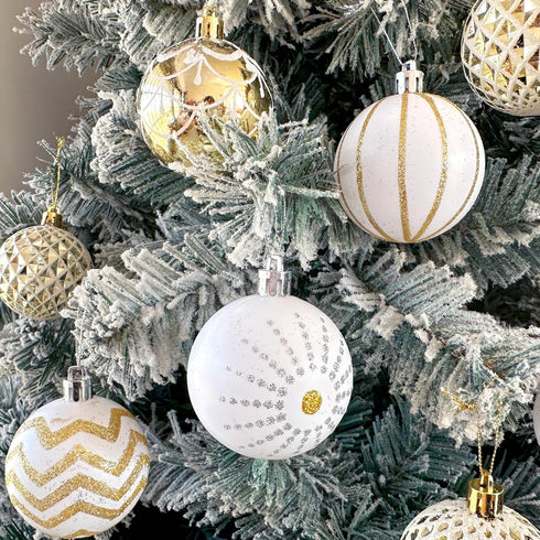 30PCS Christmas Balls Ornaments - 60MM Gold & White Painted Shatterproof Hanging Decorations for Tree