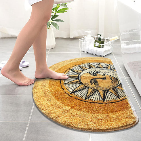 Half Round Door Mat,Semi Circle Bathroom Floor Rug,Tarot Sun Moon Rug,Non-Slip Welcome Entrance Way Rug,Absorbent Bath Mat,Microfiber Tufted Indoor Rug for Kitchen Living Room by WERGHJ