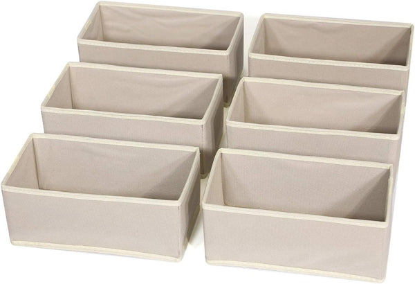 DIOMMELL 6 Pack Foldable Cloth Storage Box, Fabric Baskets for Clothes, Underwear, Socks, Beige