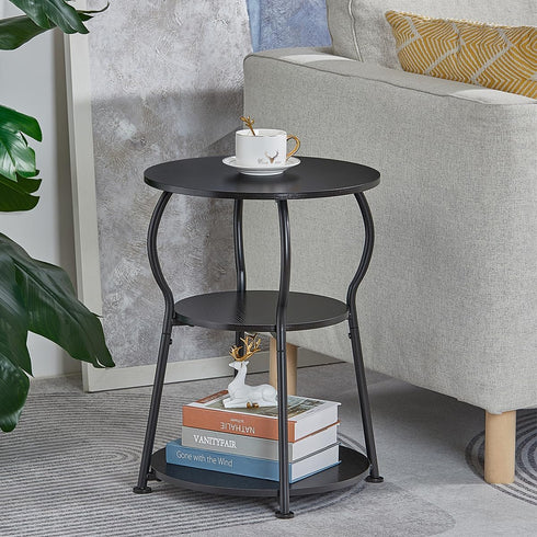 3-Tier Round Side Table for Small Spaces, Wood Bedside Round End Tables for Living Room, Nursery, Corner, Office