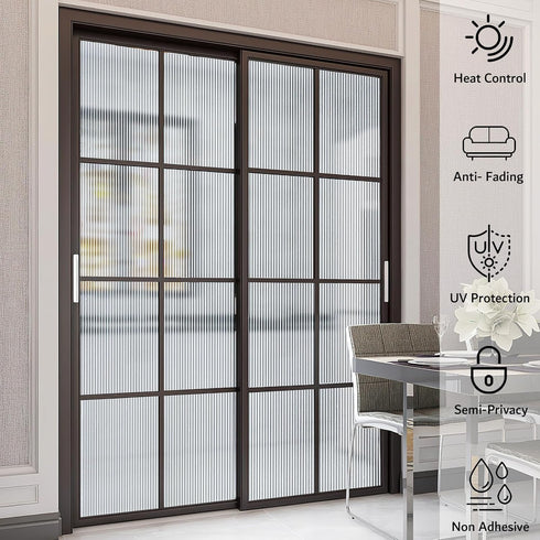 VELIMAX Reeded Glass Window Film, Frosted Vinyl Privacy Film, 3D Decorative Non-Adhesive Decals for Bathroom Living