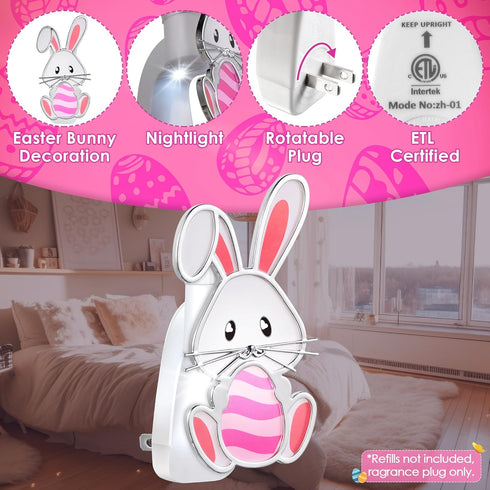 Wall Fragrance Plug in with Night Light, Compatible with Bath & Body Works WallFlower Fragrance, Wall Plug Essential Oil Diffuser with Nightlight for Home, Office (Easter Bunny, Pink) by Hohean