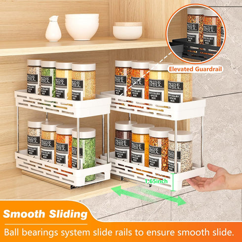 DABIGE 2 Pack Need:12'' Highx11'' Deepx5'' 10 Tier-2Tier, Pull Out Spice Rack Organizer for Cabinet, Slide Out Spice