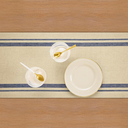 36 Inches 100% 14 36 Inch Solino Home Linen Striped Table Runner - Pure Linen Navy and Natural French Stripe Small