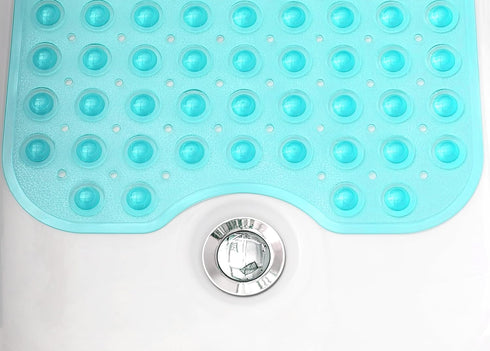 Extra-Long Non-Slip Bathtub & Shower Mat, 39”x16”, Transparent Turquoise, Safe & Machine-Washable