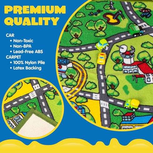 12 Set 3+, JOYIN Carpet Playmat w/ Cars Pull-Back Vehicle for Kids Age Jumbo Play Room Rug, City Pretending Play