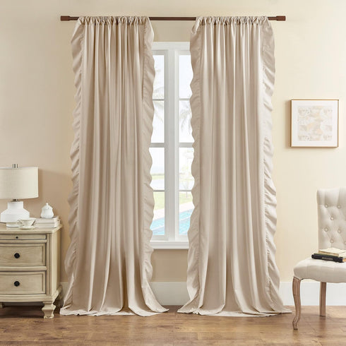 84 Inches 2 52x84 Beige Ruffle Curtains Long Panels Suede Fabric Light Tan Farmhouse Curtains for Living Room Bedroom
