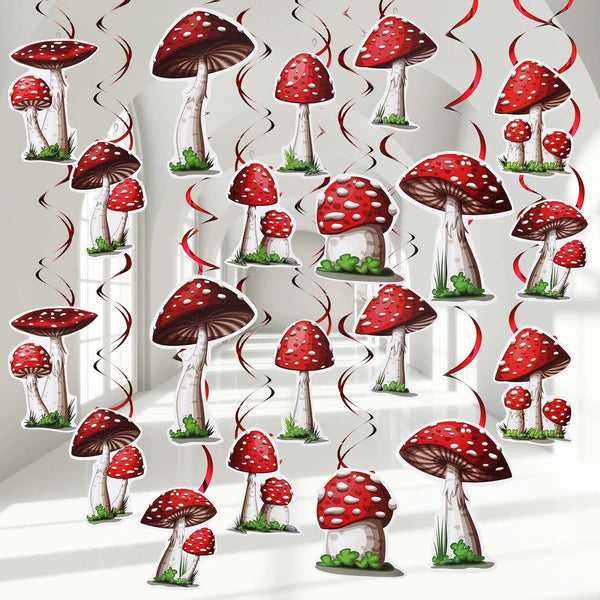 30 Pieces Birthday Party Decorations Mushroom Hanging Swirls Ceiling Streamers Mushroom Party