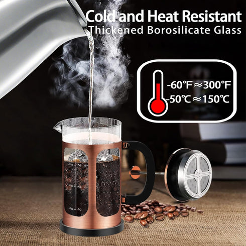 French Press Coffee Maker (34oz 1Quart 5-6Cup), with 4 Filters System, Borosilicate Glass, Cold Brew Coffee Tea Pot