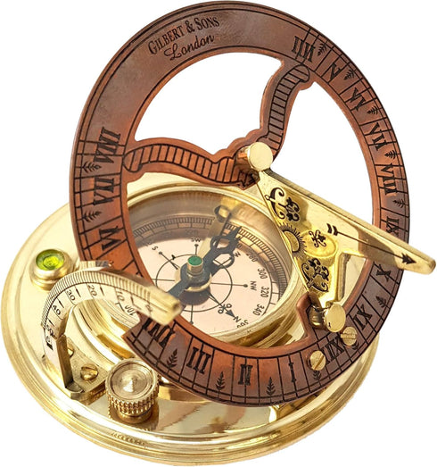 Set Antique Brass & Copper Sundial Compass Gift