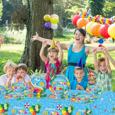 Set Summer 24 Goodbye School Hello Pool Tableware for Kids Class End of Schools Year Theme Supplies School's Out Plates