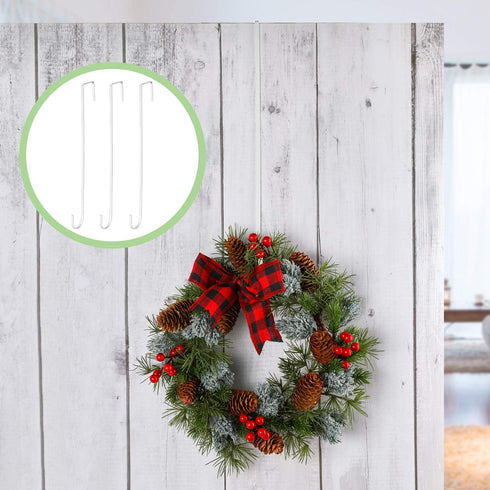 Hotop 15 Inch Wreath Hangers for Front Door - Steel Over The Door Hooks for Christmas and Halloween Decoration (White,