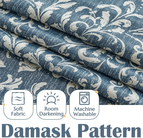 jinchan Floral Valance Curtain for Kitchen, Living Room, Vintage Flower Blue Valance, Room Darkening Window Treatment,