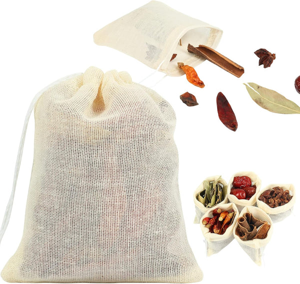 YQL Spice Bags for Cooking, 30PCS 3x4 Inch Muslin Bags with Drawstring for Straining