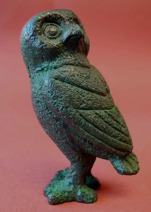 Parastone Greek Owl Head Turned Athena Miniature Statue, Green Bronze Finish