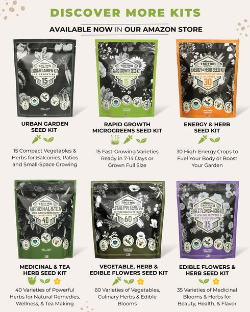 50 35,000 Tactiko Survival Vegetable, Herb & Fruit Seed Kit - U.S.A. Harvested Varieties - Over Non-GMO Heirloom Seeds