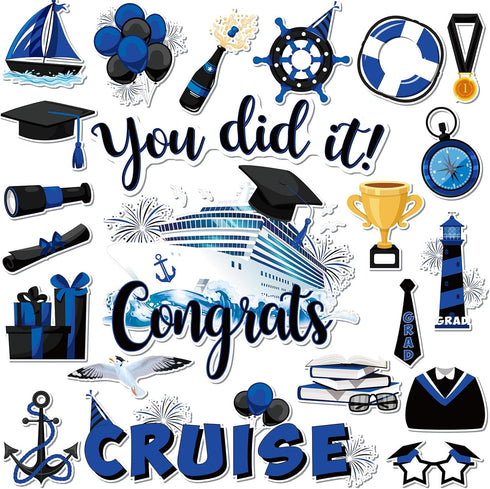 Lounsweer 24 Pcs Graduation Cruise Door Decorations, 2024 Congrats Grad Hat Magnet for Cabin Door, Refrigerator