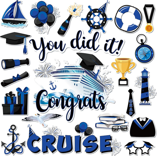 Lounsweer 24 Pcs Graduation Cruise Door Decorations, 2024 Congrats Grad Hat Magnet for Cabin Door, Refrigerator