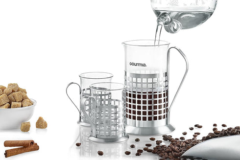 Gourmia GCM9830 French Press Coffee Maker Set - 600 ml Brewer with 2 Matching Stainless Steel Drinking Cups