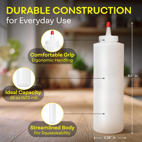 16 OZ 2 PACK, BRIGHTFROM Squeeze Bottles, Leak Proof, Wide Neck, BPA FREE Plastic, Condiment Empty Squirt Bottle