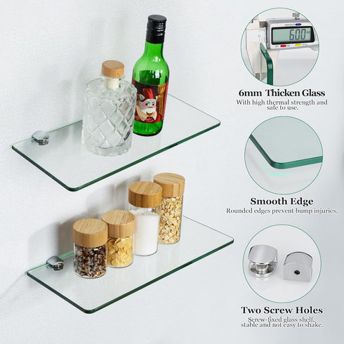 12Inch Set 3, SAYAYO Glass Floating Shelves for Wall, Tempered Glass Shelves for Bathroom, Living Room, Bedroom