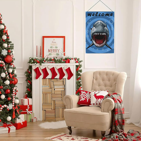 Welcome Garden Flags, 12x18 Double Sided Small Shark Yard Flag for Outdoor Holiday Decor