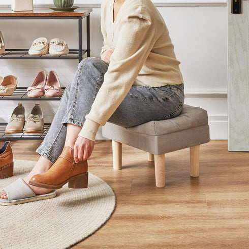 15.75" UHBD023G YMYNY Small Foot Stool Ottoman, Footrest with Sponge Soft Padded Seat, Cotton-Linen Blend Fabric