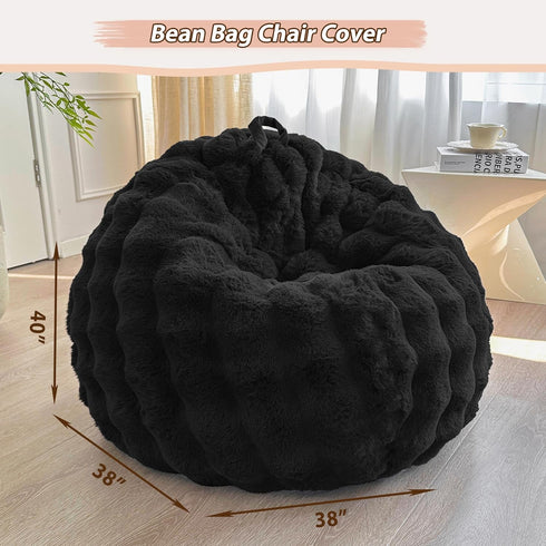LIFEREVO Fluffy Faux Rabbit Fur Bean Bag Cover (No Filler), Soft Luxury Fuzzy Stuffed Animal Storage Bubble Large Bean