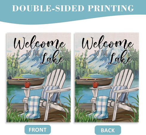 Welcome To The Lake Adirondack Chair Decorative House Flag, Spring Summer Lakehouse Boat Garden Yard Decor 28 x 40