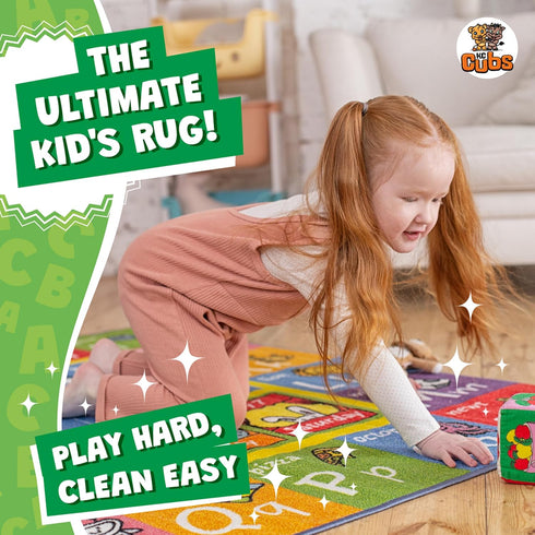 3x5 KC Cubs ABC Alphabet, Seasons, Months & Days Rug Educational Play Mat Carpet for Kids, Toddlers, Nursery