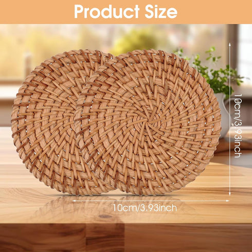 oruola 2pcs Coasters,3.93In Natural Woven Coasters,Rattan Round Wicker Coasters,Boho Coasters Heat-resistant Drink