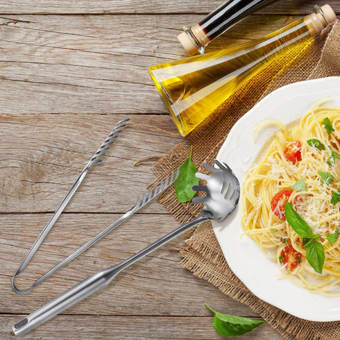 Set, Patelai Stainless Steel Spaghetti Spoon and Pasta Tongs Long Handle Noodle Server Tools with Drain Holes, Non-slip