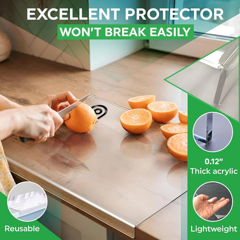Acrylic Cutting Board with Counter Lip, Clear Small, Large, and XL Boards for Kitchen Countertop, Essential Gadgets