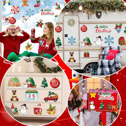 30 Christmas Theme Fridge Stickers, Santa Claus Snowman Dwarf Decorations for Kitchen Garage and Car