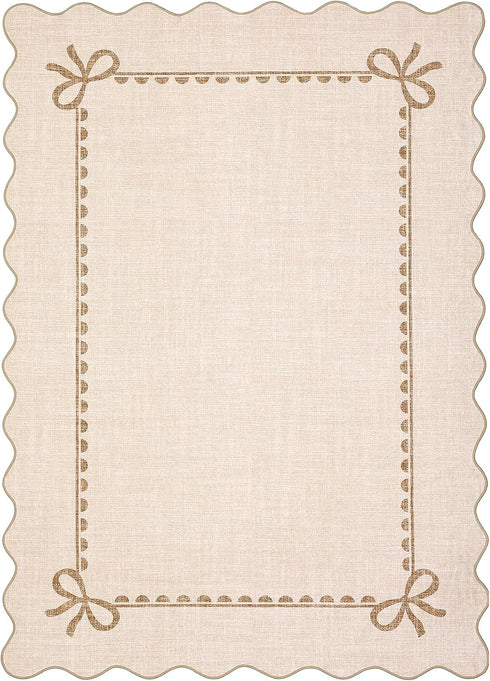 5x7 GarveeHome Scalloped Bow Rug for Living Room, Solid Beige Rug for Dorm, Washable Rugs Soft Low Pile Non Slip