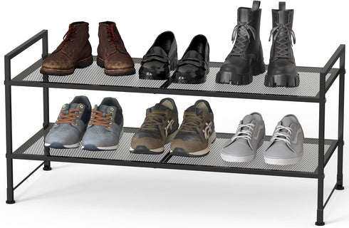 2-Tier Simple Houseware Stackable Mesh Shoe Rack, Black