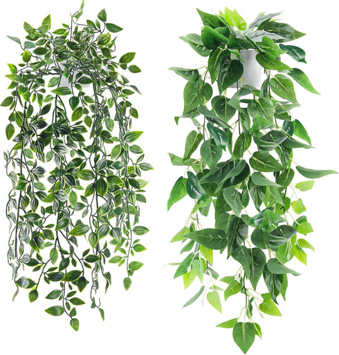 Der Rose 2Pcs Fake Plants Artificial Potted Faux Hanging Ivy Vines Plants