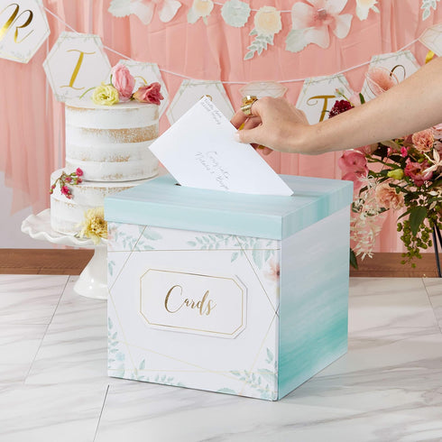Kate Aspen Geometric Floral Wedding Card Box, Money Box - Wedding Decorations for Reception, Baby Showers, Birthdays,