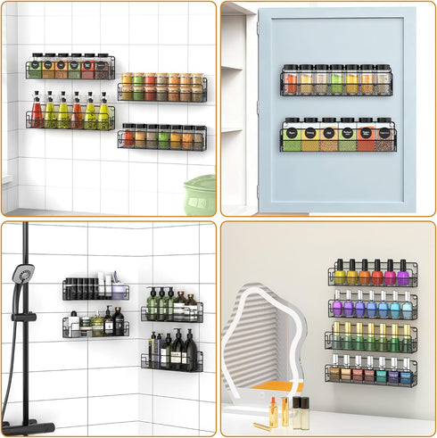 OneAhead Design 2 4 Pack Wall Mounted Spice Rack Organizer, Pantry Door Organizer & Hanging Storage Baskets, Metal