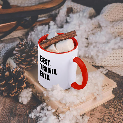 3dRose 11oz Two Tone Red Coffee Mug, Best Trainer Ever Fun Gift for Mentors, Coaches, Appreciation Mug