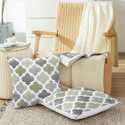 Pack 2 Cozy 20 20 Inches CaliTime Throw Pillow Cases of Fleece Gradient Geometric Trellis Chain Quatrefoil Accent