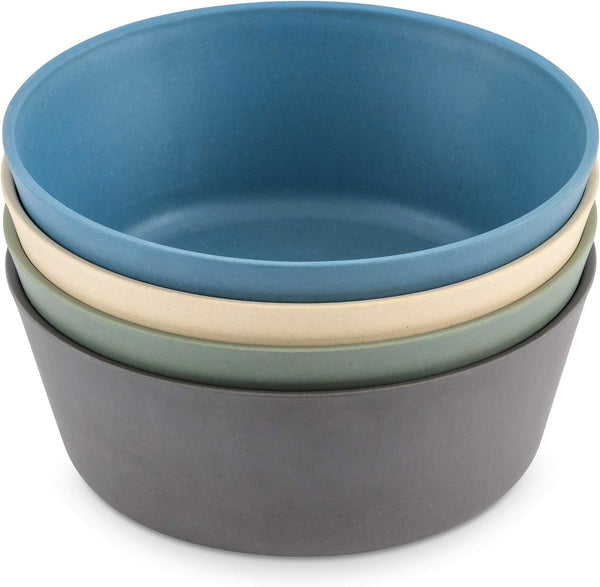 WeeSprout Bamboo Kids Bowls, Set of Four 10 oz Kid-Sized Bowls, Dishwasher Safe (Blue, Green, Gray, Beige)