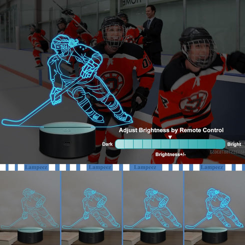 3D 16 Dimmable Lampeez Ice Hockey Player Night Lights for Girls, LED Colors Remote Control Changing Touch Table Desk